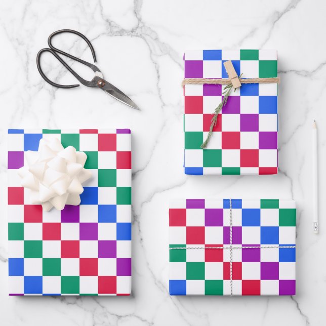Jewel candy diagonal chequered pattern wrapping paper sheet (Front)