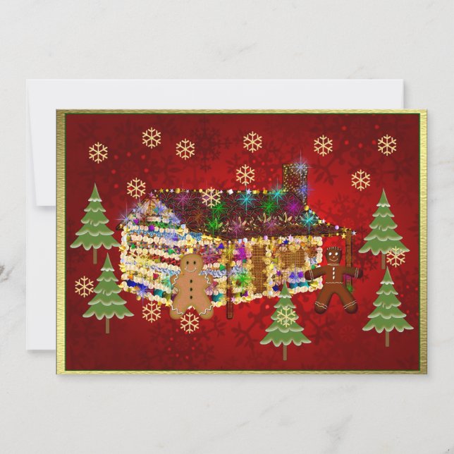 Jewel-Covered Gingerbread House Invitation (Front)