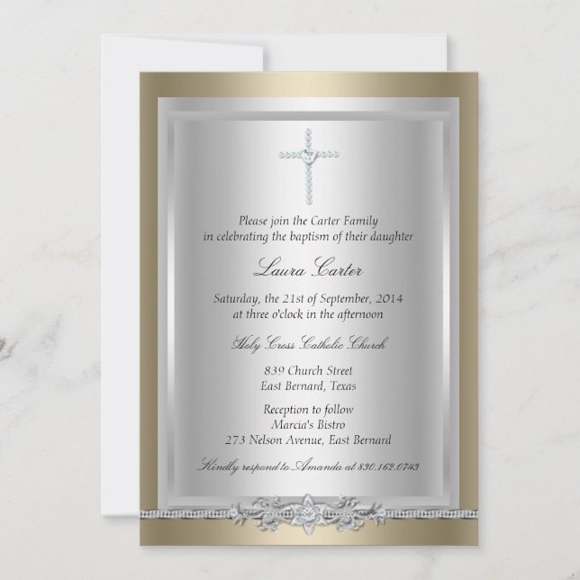 Jewel & Cross Baptism/Christening Invitation (Front)