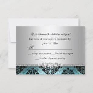 Jewel Damask Teal & Silver RSVP