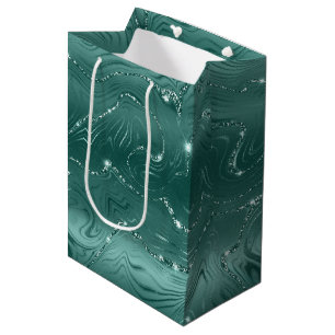 Jewel Emerald Green Glittery Glitz  Medium Gift Bag