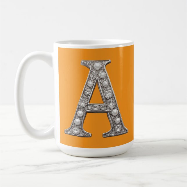 Jewel-Encrusted Letter A On Yellow Background Coffee Mug (Left)