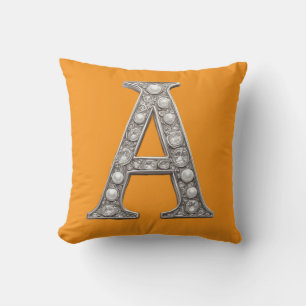 Jewel-Encrusted Letter A On Yellow Background Throw Pillow