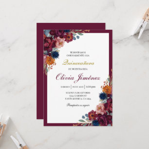 Jewel floral quinceañera  invitation