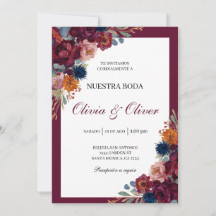 Jewel floral spanish wedding  invitation