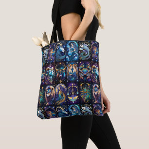 Jewel Galaxy Zodiac Tote Bag