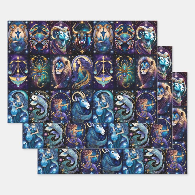 Jewel Galaxy Zodiac   Wrapping Paper Sheet (Set)