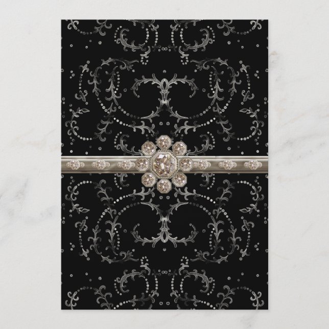 Jewel Look Silver Bling Octagonal Diamond Swirls Menu (Front)