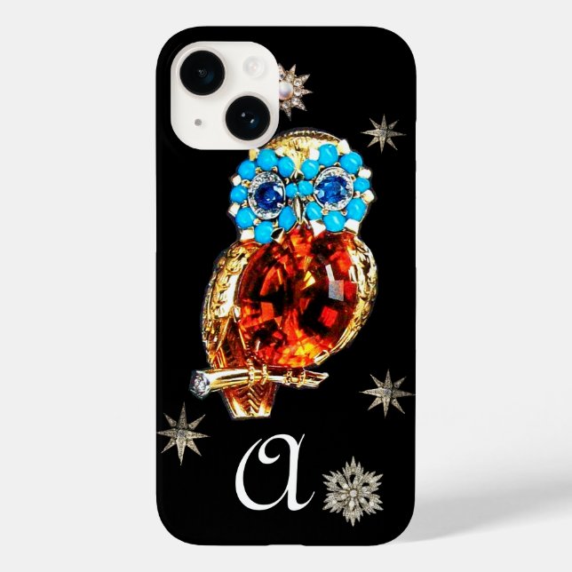 JEWEL OWL, DIAMOND STARS,Gold,Blue Turquase,topaz Case-Mate iPhone Case (Back)