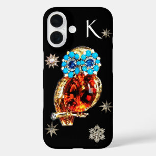 JEWEL OWL,DIAMOND STARS,Gold,Blue Turquoise,Topaz iPhone 16 Case