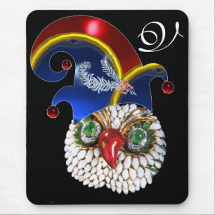 JEWEL OWL , ELF HAT WITH DIAMOND FEATHERS MONOGRAM MOUSE PAD