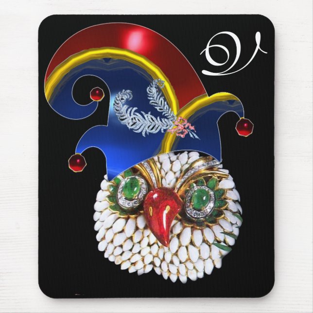 JEWEL OWL , ELF HAT WITH DIAMOND FEATHERS MONOGRAM MOUSE PAD (Front)