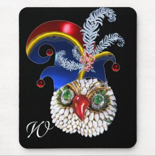 JEWEL OWL , ELF HAT WITH DIAMOND FEATHERS MONOGRAM MOUSE PAD