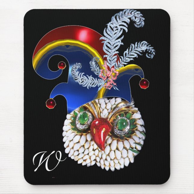 JEWEL OWL , ELF HAT WITH DIAMOND FEATHERS MONOGRAM MOUSE PAD (Front)