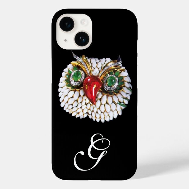 JEWEL OWL MONOGRAM ,Gold,Green Emerald ,opale Case-Mate iPhone Case (Back)