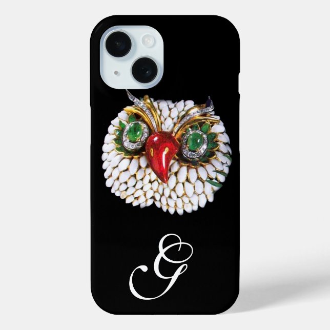 JEWEL OWL MONOGRAM ,Gold,Green Emerald ,opale Case-Mate iPhone Case (Back)