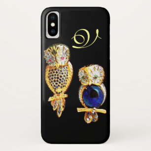 JEWEL OWLS,Gold, Blue Sapphire ,Black iPhone X Case