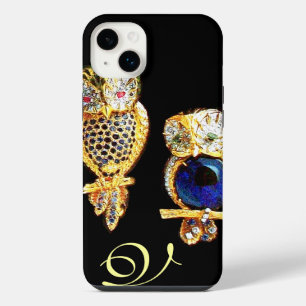 JEWEL OWLS,Gold, Blue Sapphire ,Topaz White Pearl iPhone 14 Plus Case