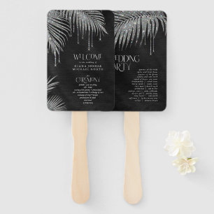 Jewel Palm Leaf Ceremony Program Silver ID830 Hand Fan