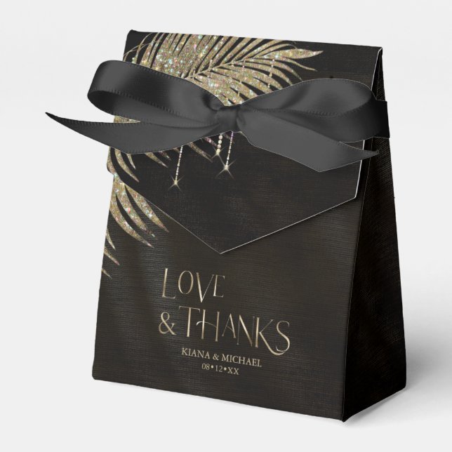 Jewel Palm Leaf Wedding Gold ID830 Favor Box (Front Side)