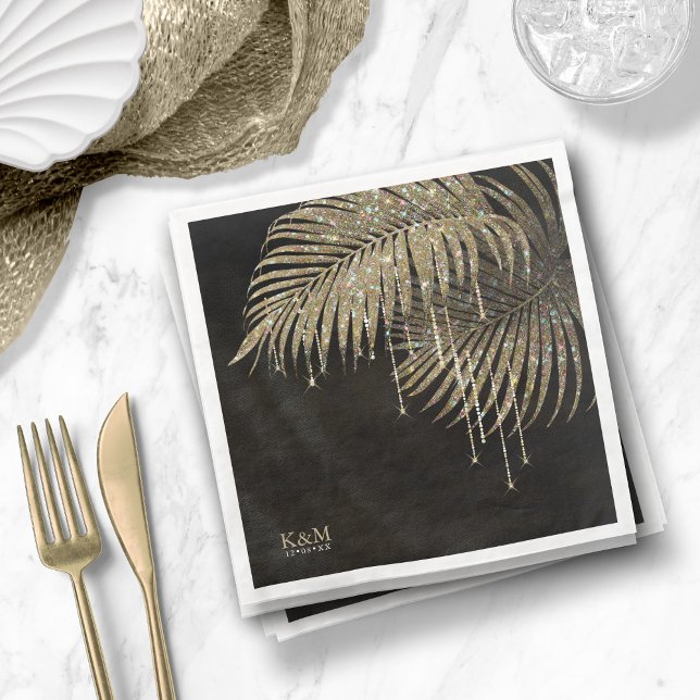 Jewel Palm Leaf Wedding Gold ID830 Napkin (Creator Uploaded)