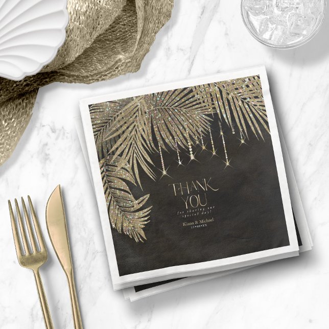 Jewel Palm Leaf Wedding Gold ID830 Napkin (Creator Uploaded)