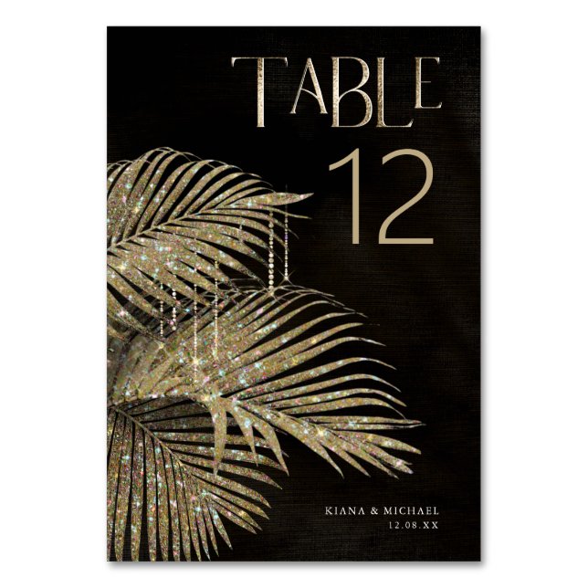 Jewel Palm Leaf Wedding Gold ID830 Table Number (Front)
