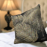 Jewel Palm Leaf Wedding Gold ID830 Throw Pillow<br><div class="desc">Opt for an Old Hollywood glam look by using the pieces in this wedding suite as shown, with jewels cascading off the diamond-encrusted palm leaves, or delete the jewel layers for a slightly more conservative look. This set features leaves in shimmering gold against a textured background the rich colour of...</div>