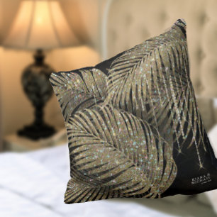 Jewel Palm Leaf Wedding Gold ID830 Throw Pillow