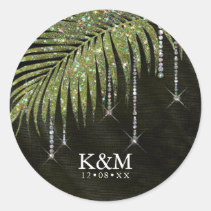 Jewel Palm Leaf Wedding Green ID830 Classic Round Sticker