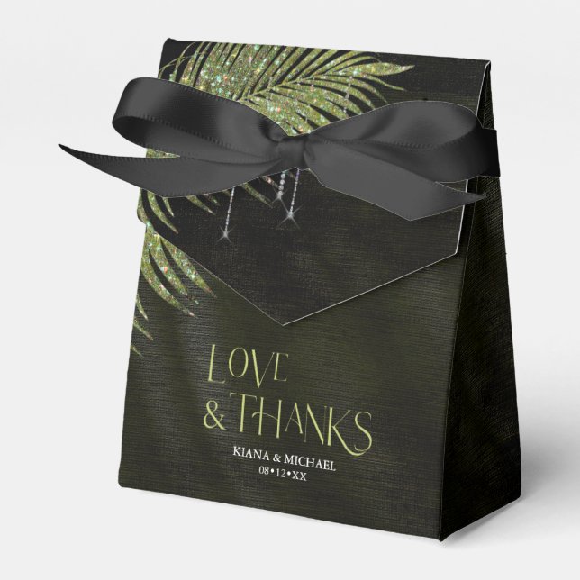 Jewel Palm Leaf Wedding Green ID830 Favor Box (Front Side)