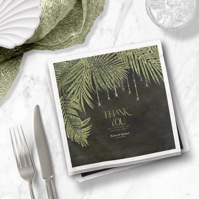 Jewel Palm Leaf Wedding Green ID830 Napkin (Creator Uploaded)