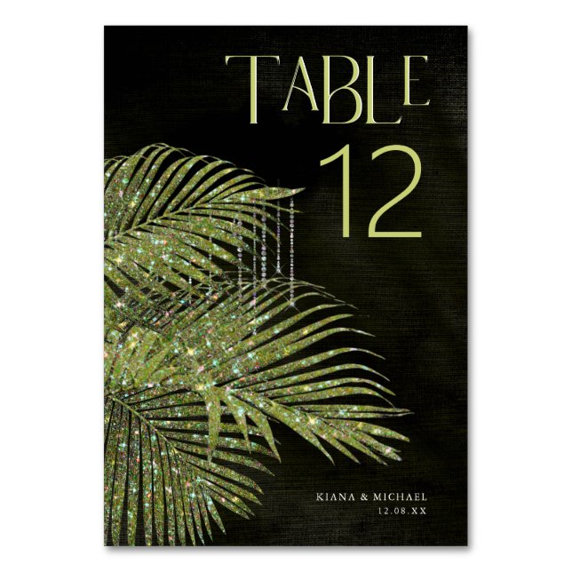 Jewel Palm Leaf Wedding Green ID830 Table Number (Front)