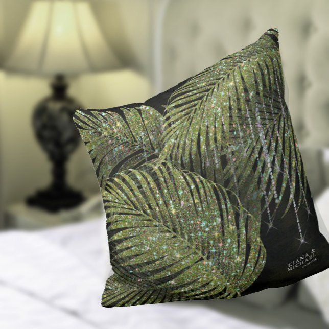 Jewel Palm Leaf Wedding Green ID830  Throw Pillow (Creator Uploaded)