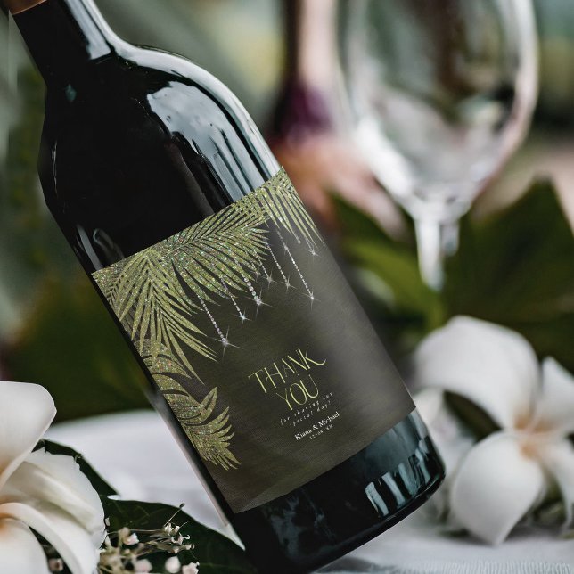 Jewel Palm Leaf Wedding Green ID830 Wine Label (Creator Uploaded)