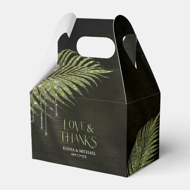 Jewel Palm Leaf Wedding Green V2 ID830 Favor Box (Front Side)