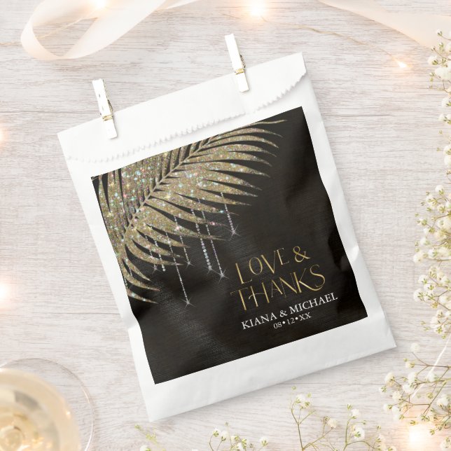 Jewel Palm Leaf Wedding Love Thanks Gold ID83 Favour Bag (Clipped)