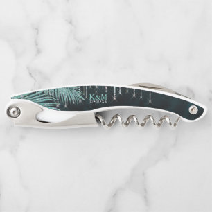 Jewel Palm Leaf Wedding Party Teal ID830 Corkscrew