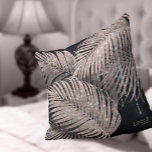 Jewel Palm Leaf Wedding Rose Gold/Navy ID830 Throw Pillow<br><div class="desc">Opt for a striking, glitz and glam look by using the pieces in this wedding suite as shown, with jewels cascading off the diamond-encrusted palm leaves or delete the jewel layers for a slightly more conservative look. This set features leaves in shimmering rose gold against a dark navy blue, textured...</div>