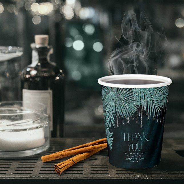 Jewel Palm Leaf Wedding Teal ID830 Paper Cups (Creator Uploaded)