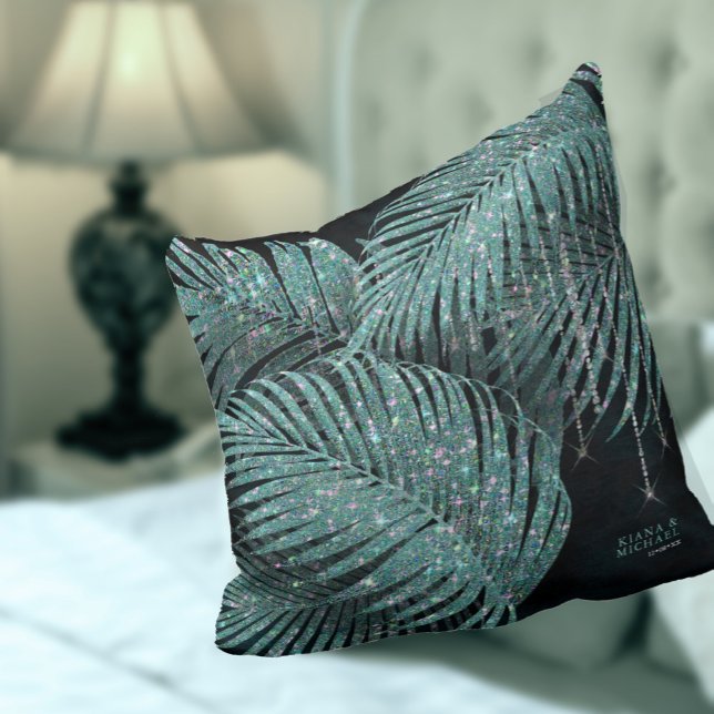 Jewel Palm Leaf Wedding Teal ID830 Throw Pillow (Creator Uploaded)