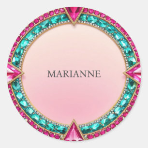 Jewel Pink and Turquoise Classic Round Sticker