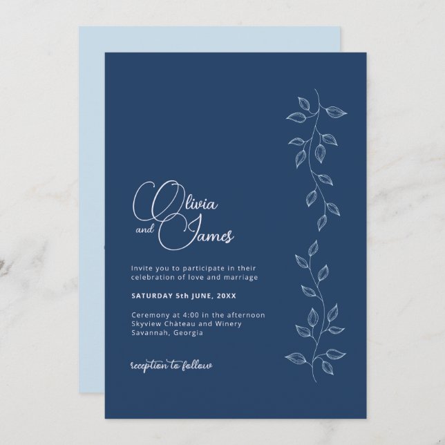 Jewel Tone Blue Modern Wedding QR Code Invitation (Front/Back)