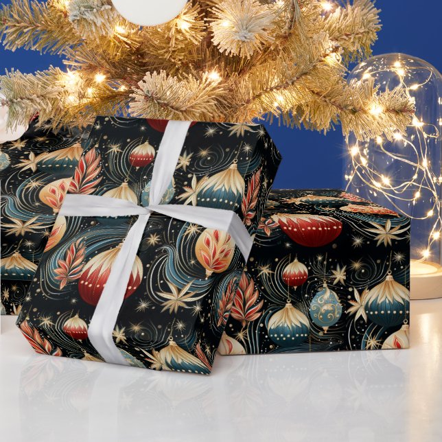 Jewel Tone Christmas Xmas Tree Ornament Pattern Wrapping Paper (Holidays)
