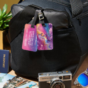 Jewel Tone Cosmic Sparkle Rainbow Glitter Unicorn Luggage Tag