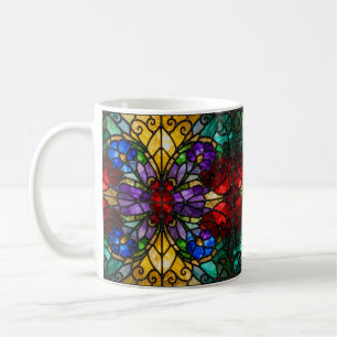 Jewel Tone Floral Stained Glass Art Mug