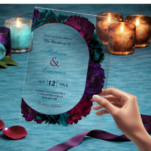 Jewel tone floral wedding acrylic invitations
