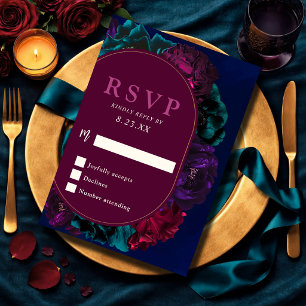 Jewel tone floral wedding RSVP card