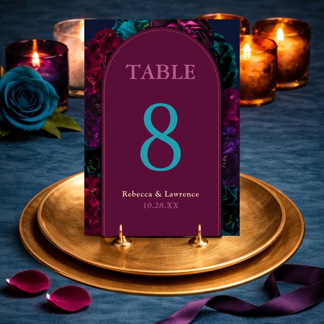 Jewel tone floral wedding table number (Creator Uploaded)