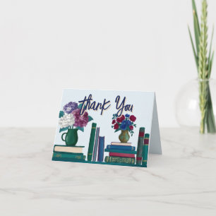 Jewel Tone Library Bookshelf Books & Flowers Thank You Card